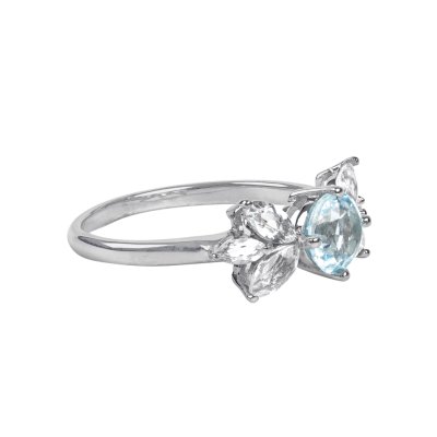 Sterling Silver Sky Blue Topaz and White Topaz Ring