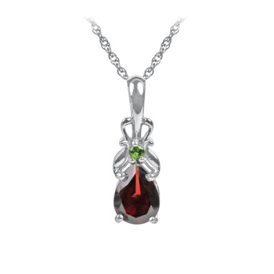 Sterling Silver Garnet with Chrome Diopside Pendant With Chain 18 Inches