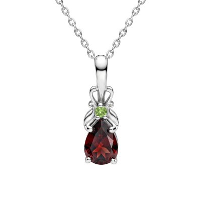 Sterling Silver Garnet with Chrome Diopside Pendant With Chain 18 Inches