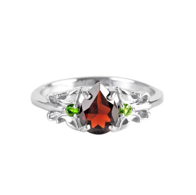 Sterling Silver Garnet with Chrome Diopside Ring
