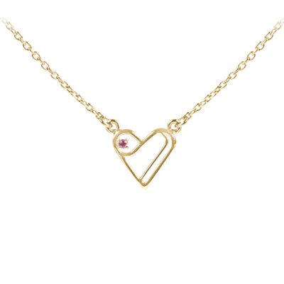 Sterling Silver Pink Sapphire Heart Necklace 16 Inches + Extension 2 Inches