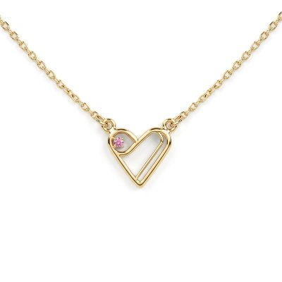 Sterling Silver Pink Sapphire Heart Necklace 16 Inches + Extension 2 Inches