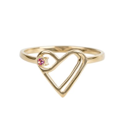 Sterling Silver Pink Sapphire Love Ring Over 18K Yellow Gold Plated