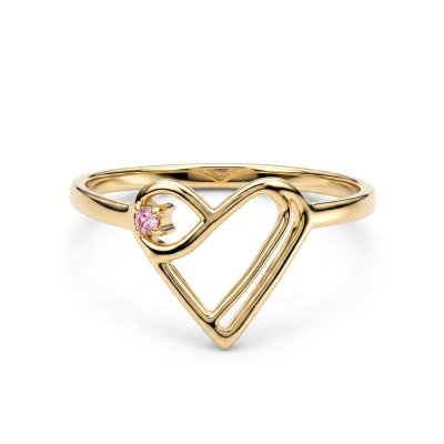 Sterling Silver Pink Sapphire Love Ring Over 18K Yellow Gold Plated
