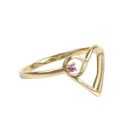 Sterling Silver Pink Sapphire Love Ring Over 18K Yellow Gold Plated