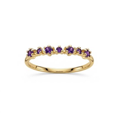 Sterling Silver African Amethyst Ring Over 18K Yellow Gold Plated