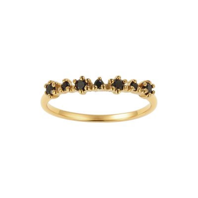 Sterling Silver Black Spinel Ring Over 18K Yellow Gold Plated