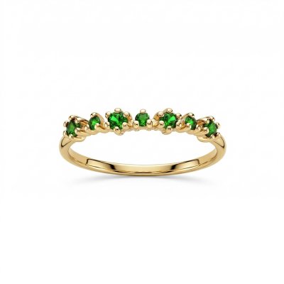 Sterling Silver Chrome Diopside Ring Over 18K Yellow Gold Plated