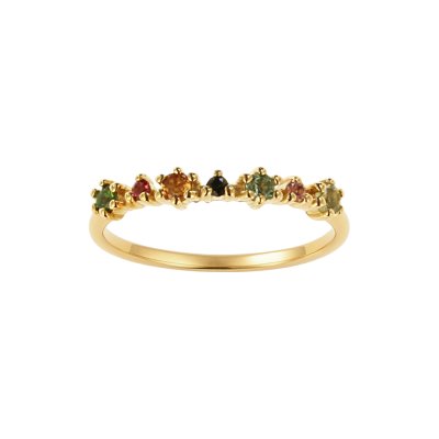 Sterling Silver Muiti Tourmaline Ring Over 18K Yellow Gold Plated