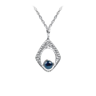 Sterling Silver Blue Tourmaline Pendant With Chain 16 Inches + Extension 2 Inches