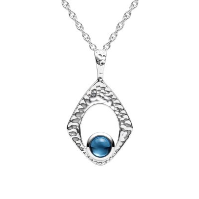 Sterling Silver Blue Tourmaline Pendant With Chain 16 Inches + Extension 2 Inches