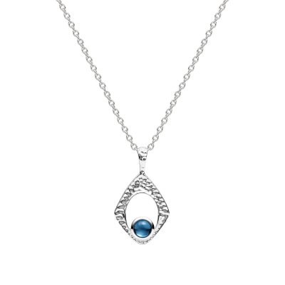 Sterling Silver Blue Tourmaline Pendant With Chain 16 Inches + Extension 2 Inches