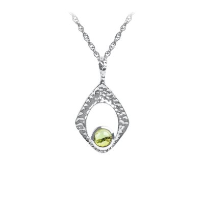 Sterling Silver Yellow Tourmaline Pendant With Chain 16 Inches + Extension 2 Inches
