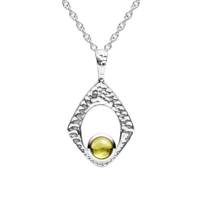 Sterling Silver Yellow Tourmaline Pendant With Chain 16 Inches + Extension 2 Inches