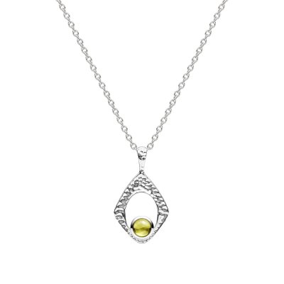 Sterling Silver Yellow Tourmaline Pendant With Chain 16 Inches + Extension 2 Inches