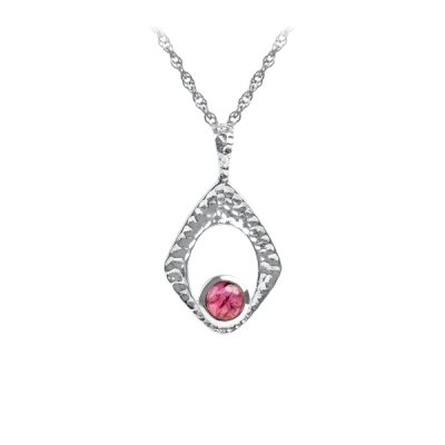 Sterling Silver Pink Tourmaline Pendant With Chain 16 Inches + 2 Externsion 2 Inches