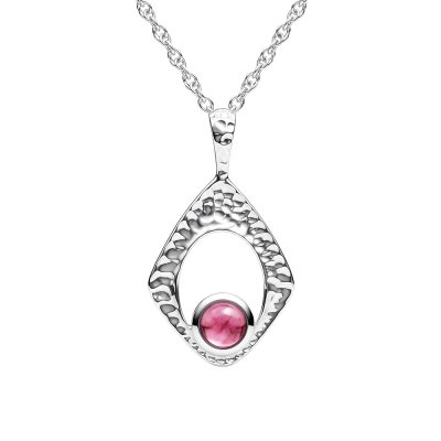 Sterling Silver Pink Tourmaline Pendant With Chain 16 Inches + 2 Externsion 2 Inches