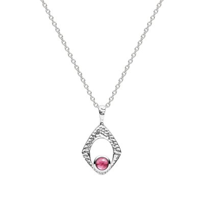 Sterling Silver Pink Tourmaline Pendant With Chain 16 Inches + 2 Externsion 2 Inches