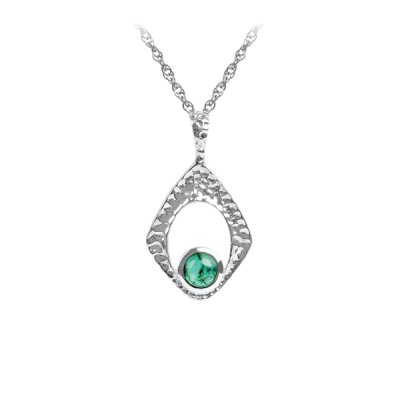 Sterling Silver Green Tourmaline Pendant with Chain 16 Inches + 2 Extension 2 Inches