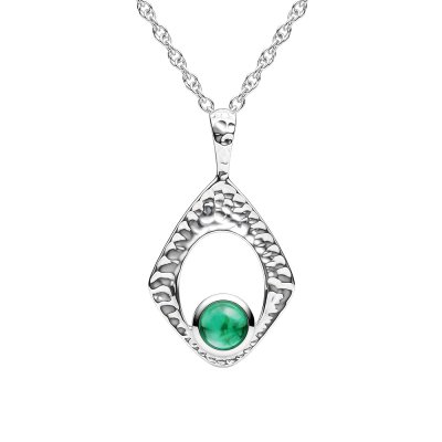 Sterling Silver Green Tourmaline Pendant with Chain 16 Inches + 2 Extension 2 Inches