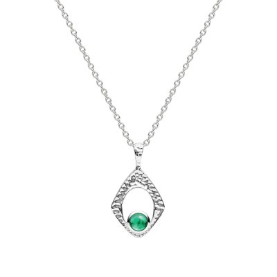 Sterling Silver Green Tourmaline Pendant with Chain 16 Inches + 2 Extension 2 Inches