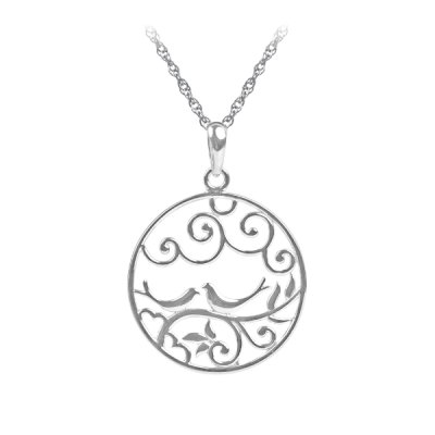 Sterling Silver Lovebirds Pendant With Chain 16 Inches + Extension 2 Inches