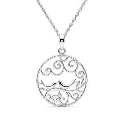 Sterling Silver Lovebirds Pendant With Chain 16 Inches + Extension 2 Inches