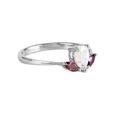 Sterling Silver Rainbow Moonstone with Rhodolite Ring