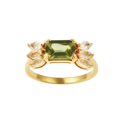 Sterling Silver Peridot with Sky Blue Topaz Ring Over 18K Yellow Gold Plated