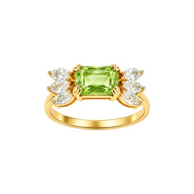 Sterling Silver Peridot with Sky Blue Topaz Ring Over 18K Yellow Gold Plated