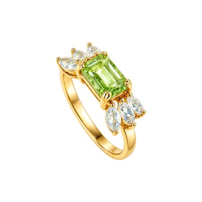 Sterling Silver Peridot with Sky Blue Topaz Ring Over 18K Yellow Gold Plated