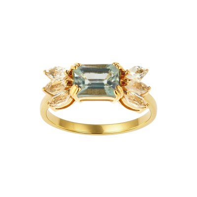 Sterling Silver Peridot & White Topaz Ring Over 18K Yellow Gold Plated