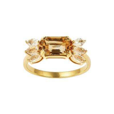 Sterling Silver Citrine & White Topaz Ring Over 18K Yellow Gold Plated