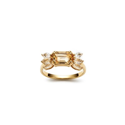 Sterling Silver Citrine & White Topaz Ring Over 18K Yellow Gold Plated