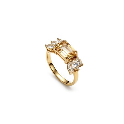 Sterling Silver Citrine & White Topaz Ring Over 18K Yellow Gold Plated