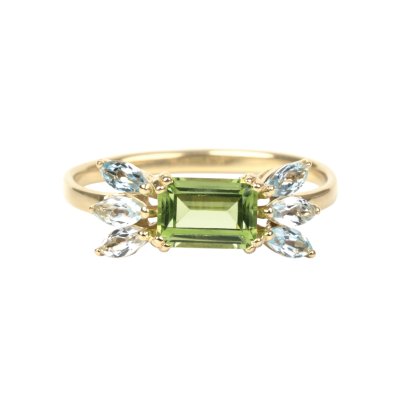 Sterling Silver Peridot with Sky Blue Topaz Ring Over 18K Yellow Gold Plated