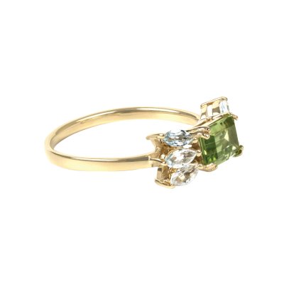 Sterling Silver Peridot with Sky Blue Topaz Ring Over 18K Yellow Gold Plated