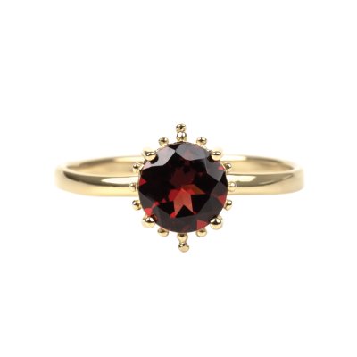 Stering Silver Red Garnet Ring Over 18K Yellow Gold Plated