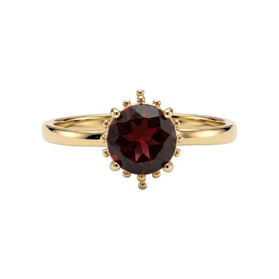 Stering Silver Red Garnet Ring Over 18K Yellow Gold Plated