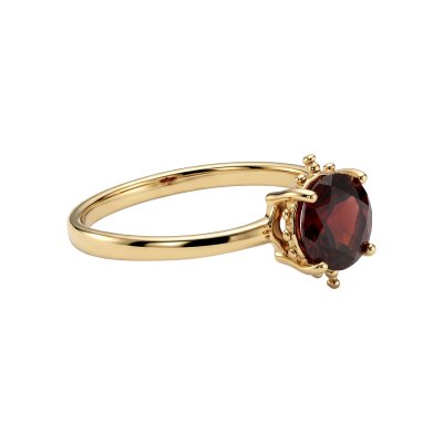 Stering Silver Red Garnet Ring Over 18K Yellow Gold Plated