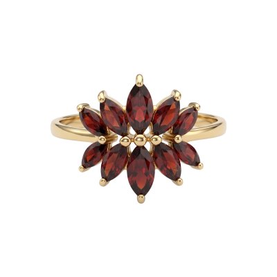 Sterling Silver Red Garnet Ring Over 18k Yellow Gold Plated