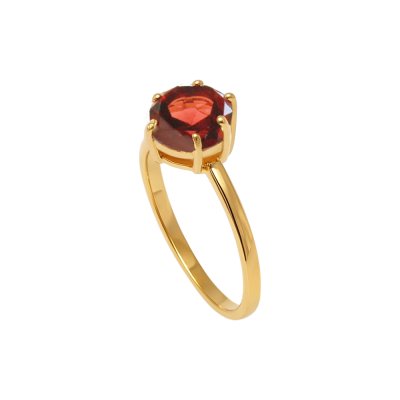 Sterling Silver Red Garnet Ring Over 18k Yellow Gold Plated