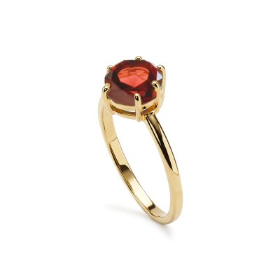 Sterling Silver Red Garnet Ring Over 18k Yellow Gold Plated