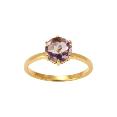 Sterling Silver Amethyst Ring Over 18K Yellow Gold Plated