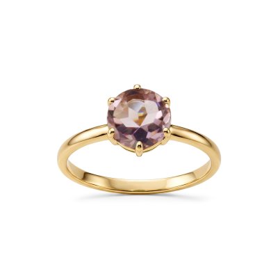 Sterling Silver Amethyst Ring Over 18K Yellow Gold Plated