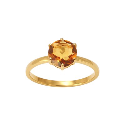 Sterling Silver Citrine Ring Over 18k Yellow Gold Plated