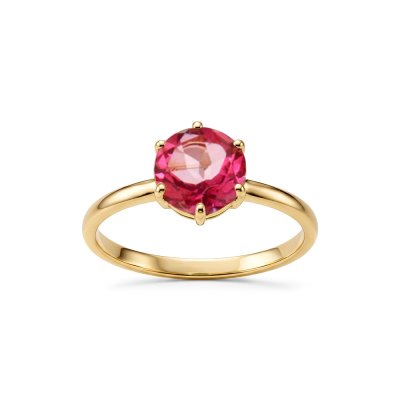 Sterling Silver Pink Topaz Ring Over 18k Yellow Gold Plated