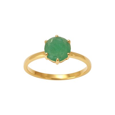 Sterling Silver Emerald Ring Over 18k Yellow Gold Plated