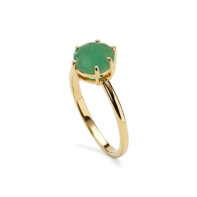 Sterling Silver Emerald Ring Over 18k Yellow Gold Plated