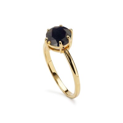 Sterling Silver Blue Sapphire Ring Over 18K Yellow Gold Plated